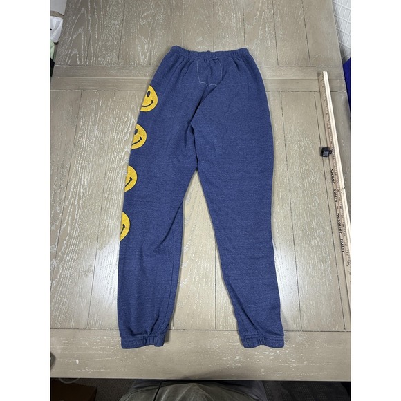 Aviator Nation Sweatpants Womens Blue Fleece Smiley Face Graphic Joggers - Picture 9 of 11